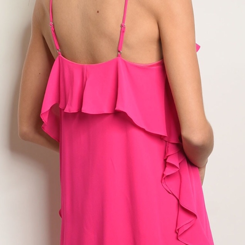 FUCHSIA RUFFLED DETAILED FLOWY TUNIC DRESS - Picture 3 of 9